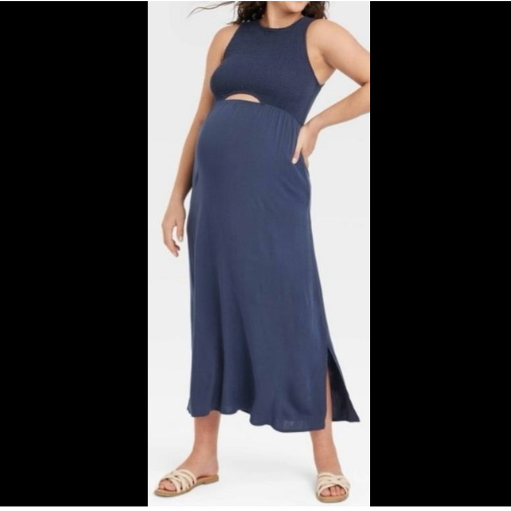 Isabel Maternity Smocked Cut Out Maxi Dress